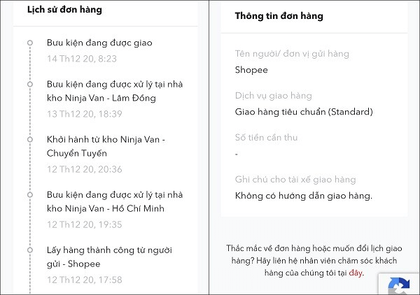 tra cứu vận đơn ninja van