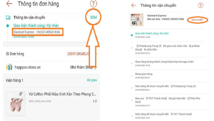 Tra cứu mã vận đơn Standard Express trên hệ thống Shopee